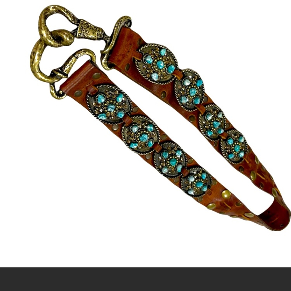 Leather Concho Belt with Turquoise like Stones